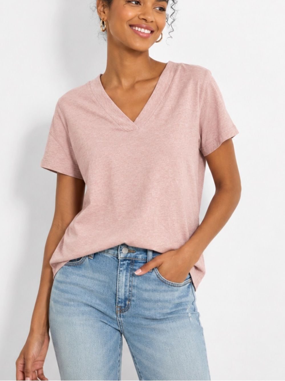 Pact Organic Cotton Pink V-Neck Tee XS/S Soft Casual Minimalist